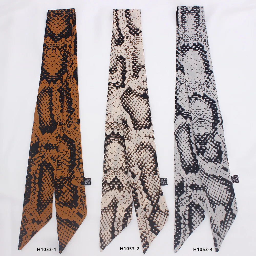 

2019 Leopard Snake Skin Print New Bag Skinny Silk Scarf For Women Luxury Foulard Women Tie Fashion Head Scarves For Ladies H1053