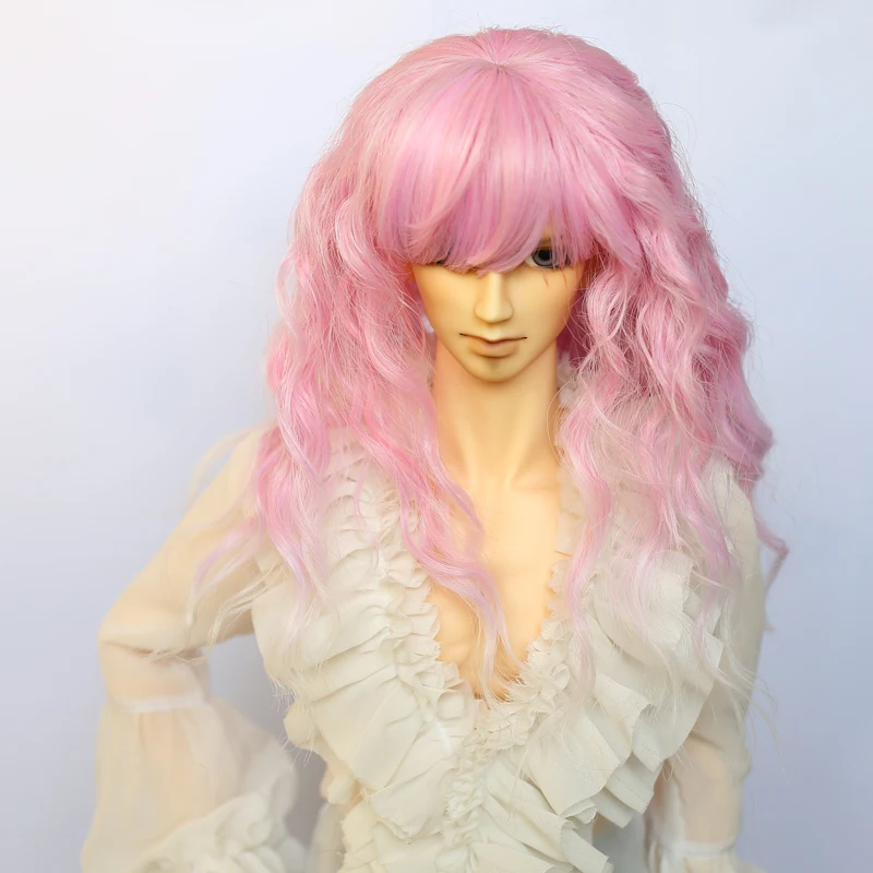 New bjd SD kostüm puppe perücke 1/3 gericht stil Rosa gradienten farbe corn perm tief lockiges haar für puppe kopf größe 22-24 CM