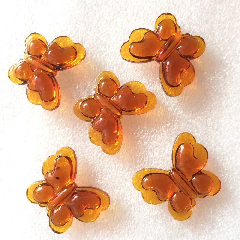 Hot Selling Amber 28*35mm 40pcs Crystal Loose Beads Diy Accessories Beads Glass Artificial Glass Butterfly With Hole For Curtain