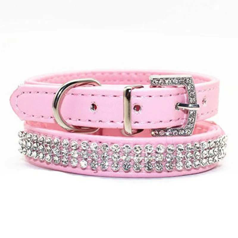 Bling Collar Rhinestone PU Leather Crystal Diamond Puppy Collar Pet Dog Collars Pets Supplies Dog Accessories