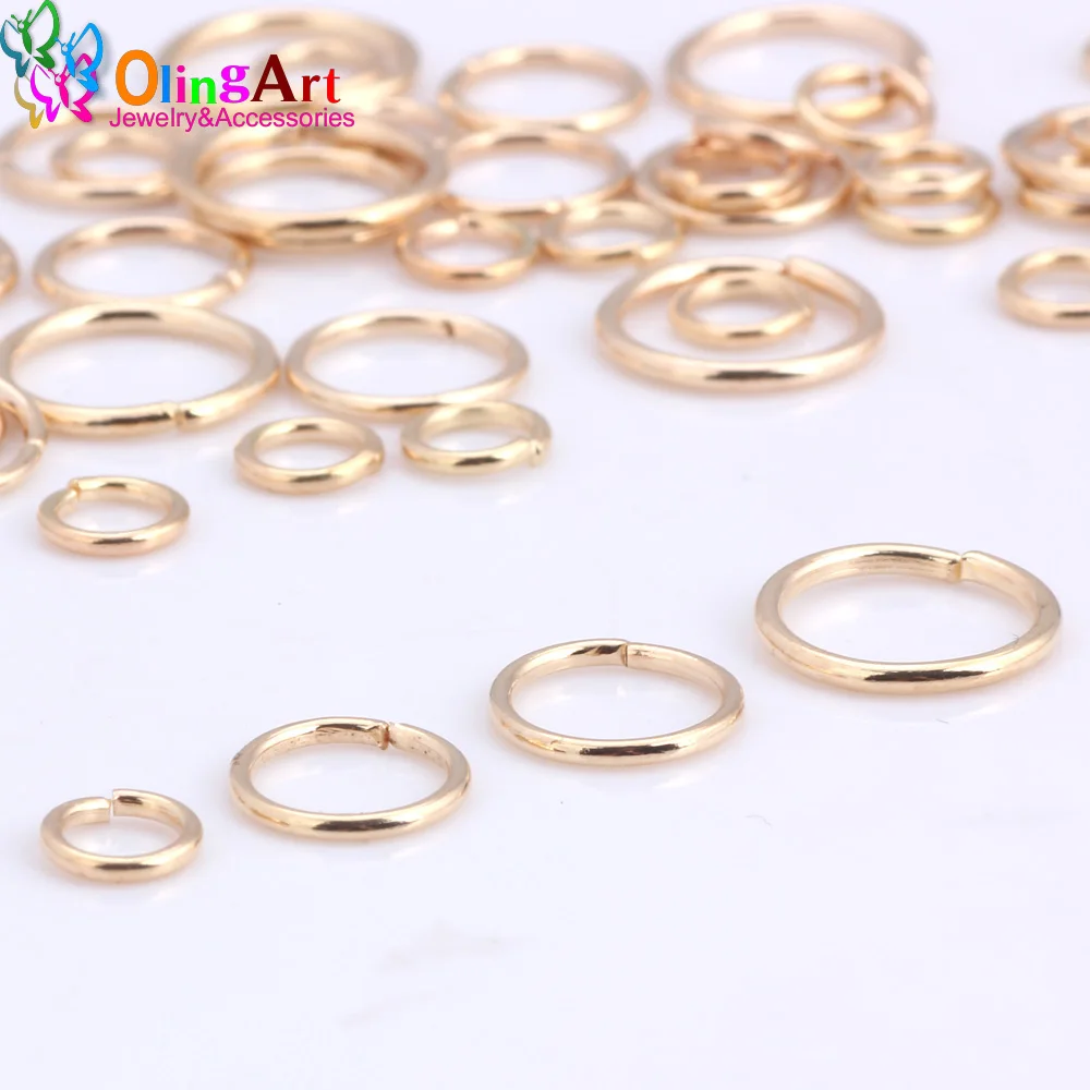 OlingArt KC anello di salto in oro 6mm/9mm/10mm/12mm anello di collegamento formato misto gioielli fai da te fare connettore diametro filo 1.0MM