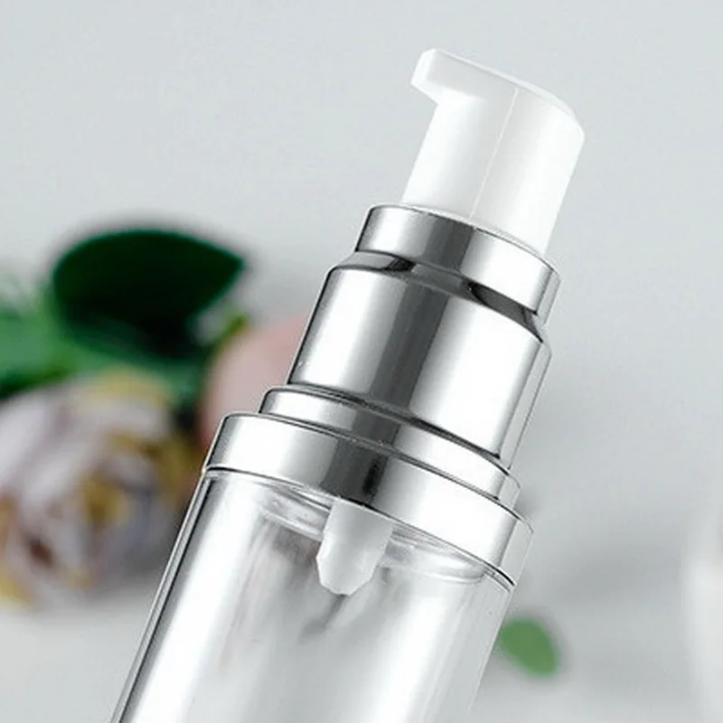 10PCS 30ml 50ml Empty Airless Perfume Bottle Cosmetic Vacuum Flask Silver Pump Bottle High Quality Emulsion Bottle Essence Vials