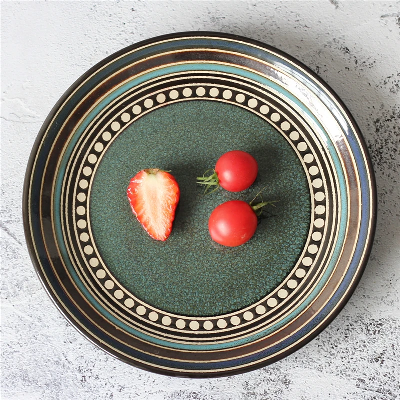 

EECAMAIL Creative Western-style Retro Breakfast Plate Household Tableware Western Steak Dish Pasta Plate Underglaze Color Cerami