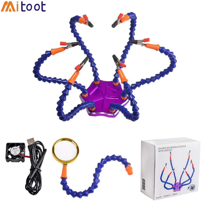 

Паяльная станция с 6 гибкими ручками и поворотным зажимом крокодила