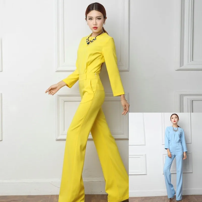 Monos de Moda de Primavera para mujer, petos de pierna ancha de longitud completa, pantalones ajustados para mujer, monos de Bule amarillo