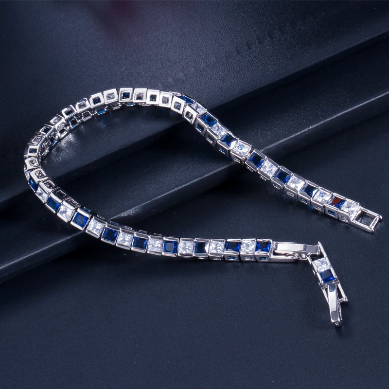 CWWZircons Marken-Tennisarmband mit quadratischen 3mm Zirkonen für Damen, Weißgoldfarben, Prinzessinnenschliff, Party- und Hochzeitsschmuck, Großhandel S0071 – Detail 7