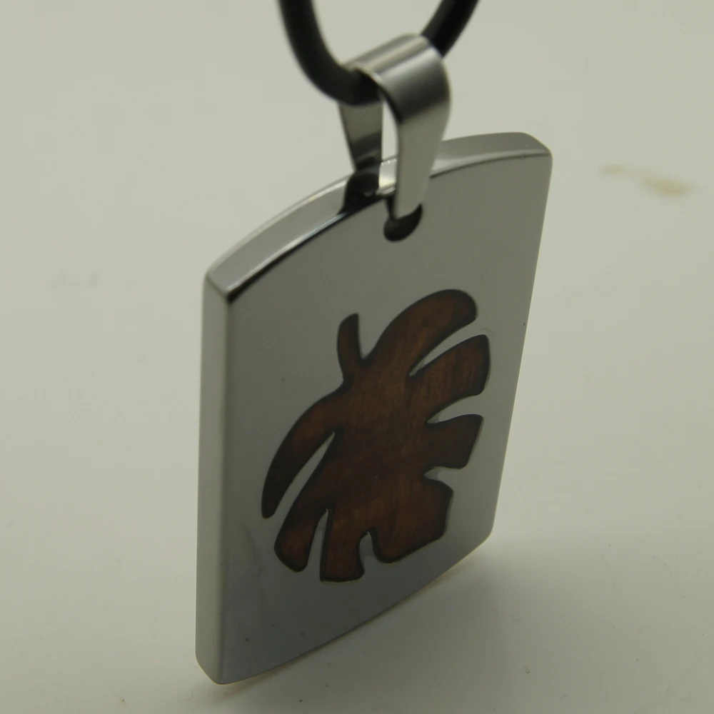 men/women   leaf wood inlayed  hi-tech scratch proof  tungsten pendant necklace