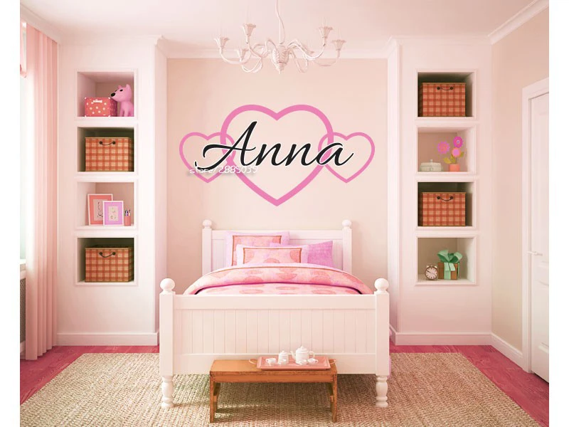 

Chain of Hearts Vinyl Wall Stickers Customized Name Monogram Wall Decal Home Design Wallpaper Decor Girls Room Mural SA581