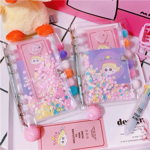 

Kawaii креативный Розовый Блестящий сетчатый А6 спиральный блокнот со свободными листьями, молочные журналы для планирования, заметки для девочек, подарок на день рождения