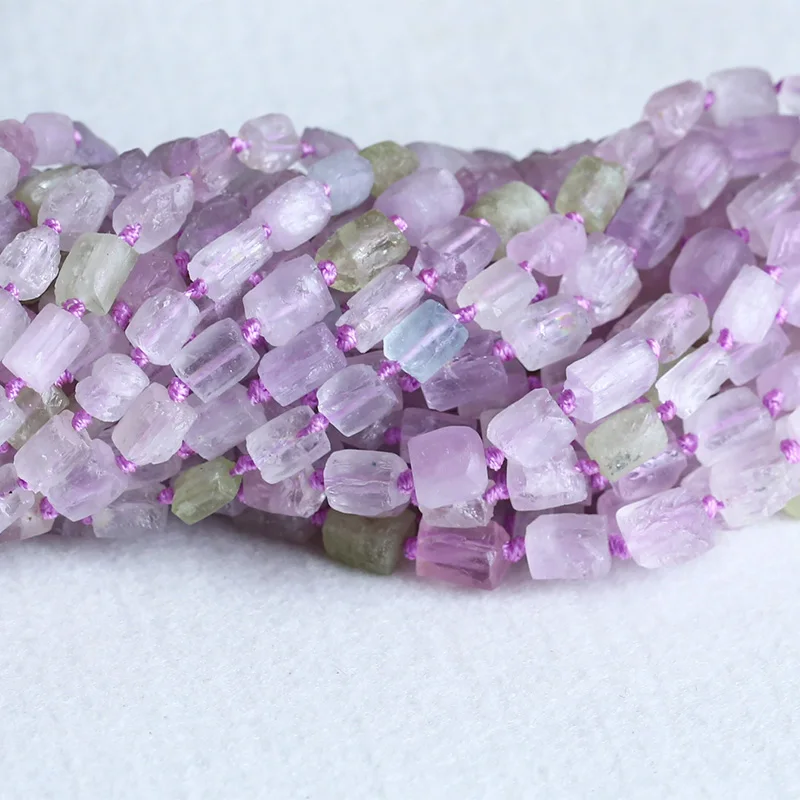 

High Quality Natural Raw Mineral Clear Pink Purple Triphane Kunzite Hand Cut Nugget Free Form Rough Matte Faceted Beads 05332