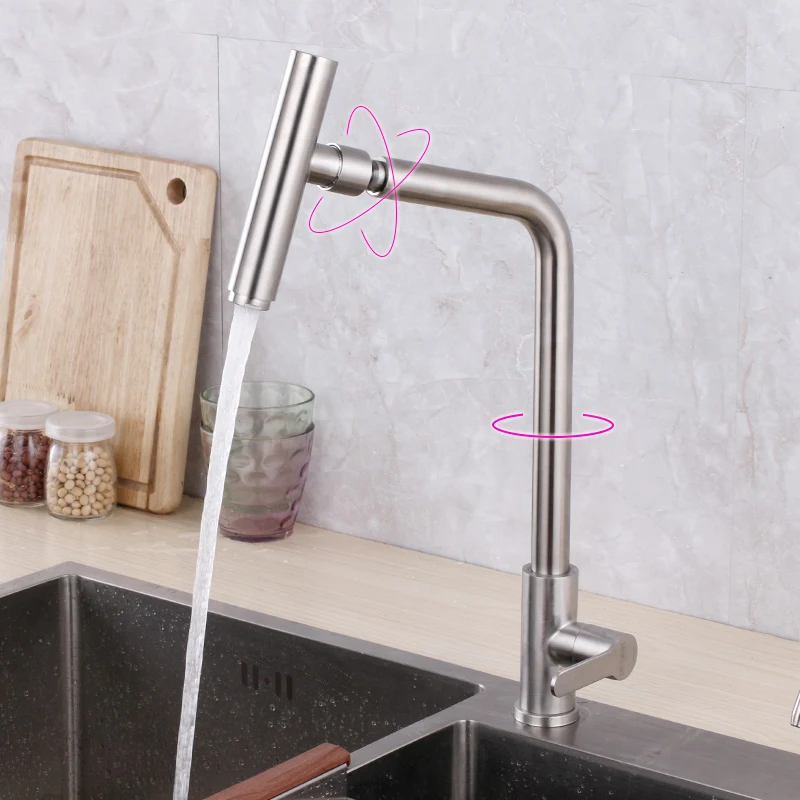 

360 degree spray water spout kitchen sink faucet deck mount with hose