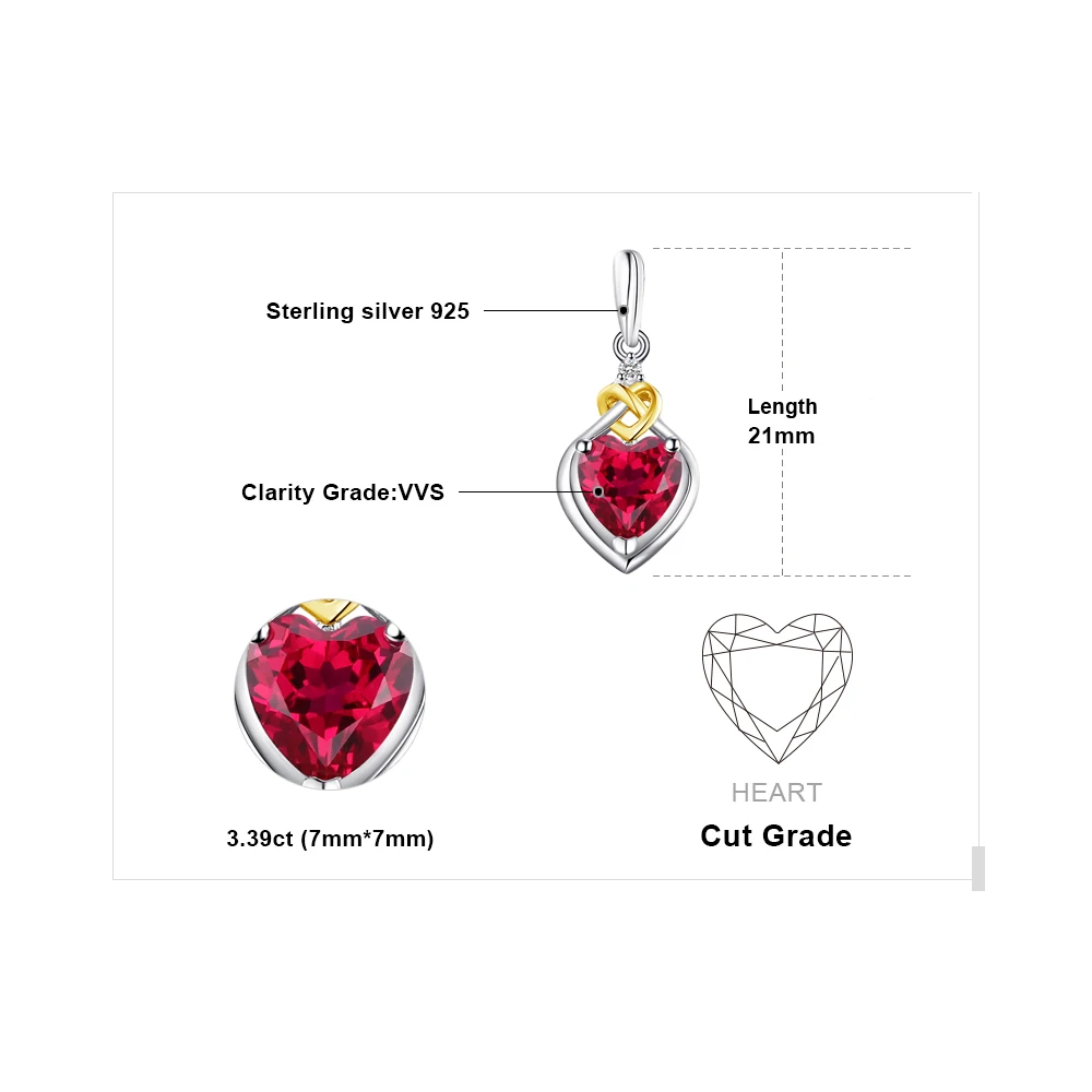 JewelryPalace Love Knot Heart Created Red Ruby 925 Sterling Silver Dangle Drop Earrings for Women Fashion Gold Gemstone Jewelry