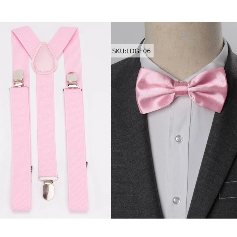 Suspenders Men Bow Tie Suspensorio for Man Women Solid Bowtie Braces Trousers Tirantes Hombre Wedding Leisure Pink Shirt Stays