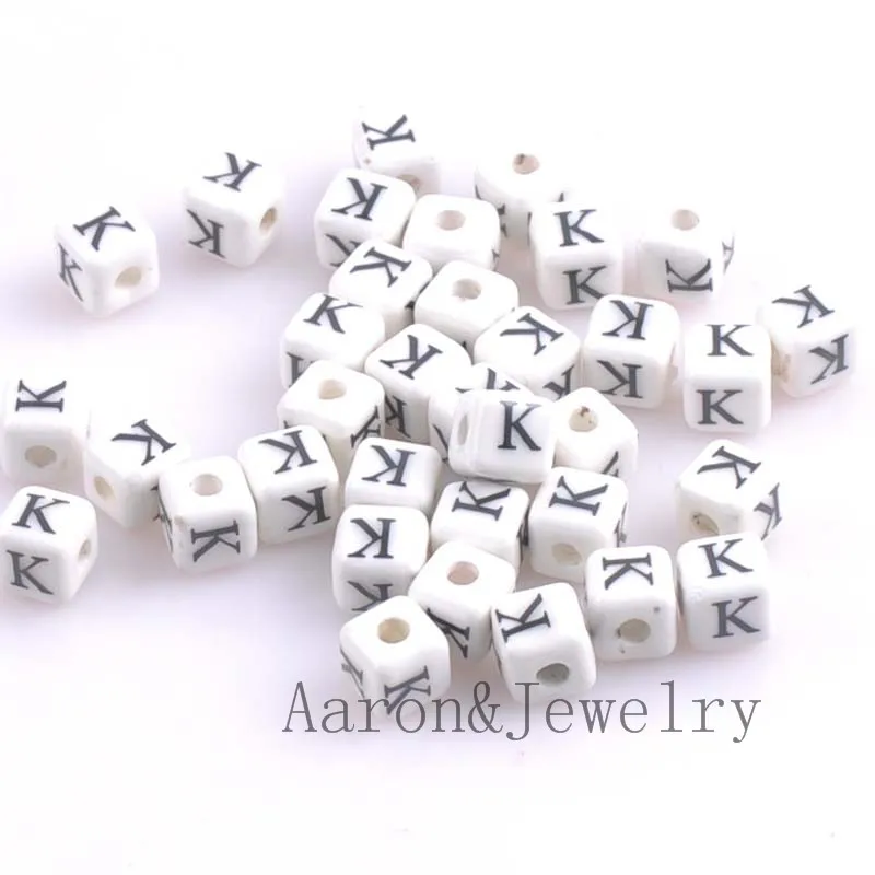 2017 hot White A-Z Mixed Letter Alphabet Cube Ceramic Letter Beads Fit Jewelry making 8mm 10pcs YKL0355X
