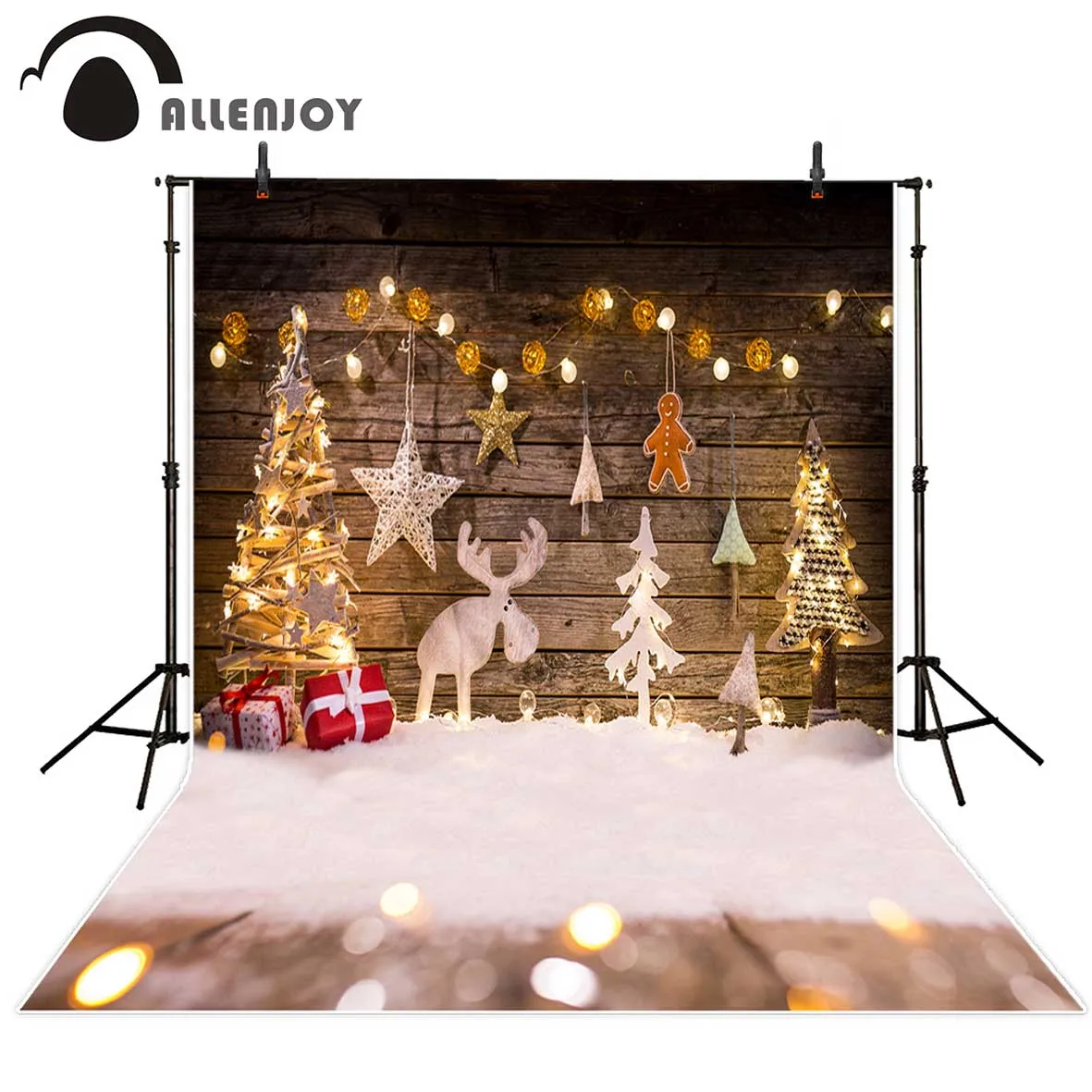 Allenjoy background for photo Christmas shiny tree snow kids wood wall backdrop photocall photobooth photo studio professional