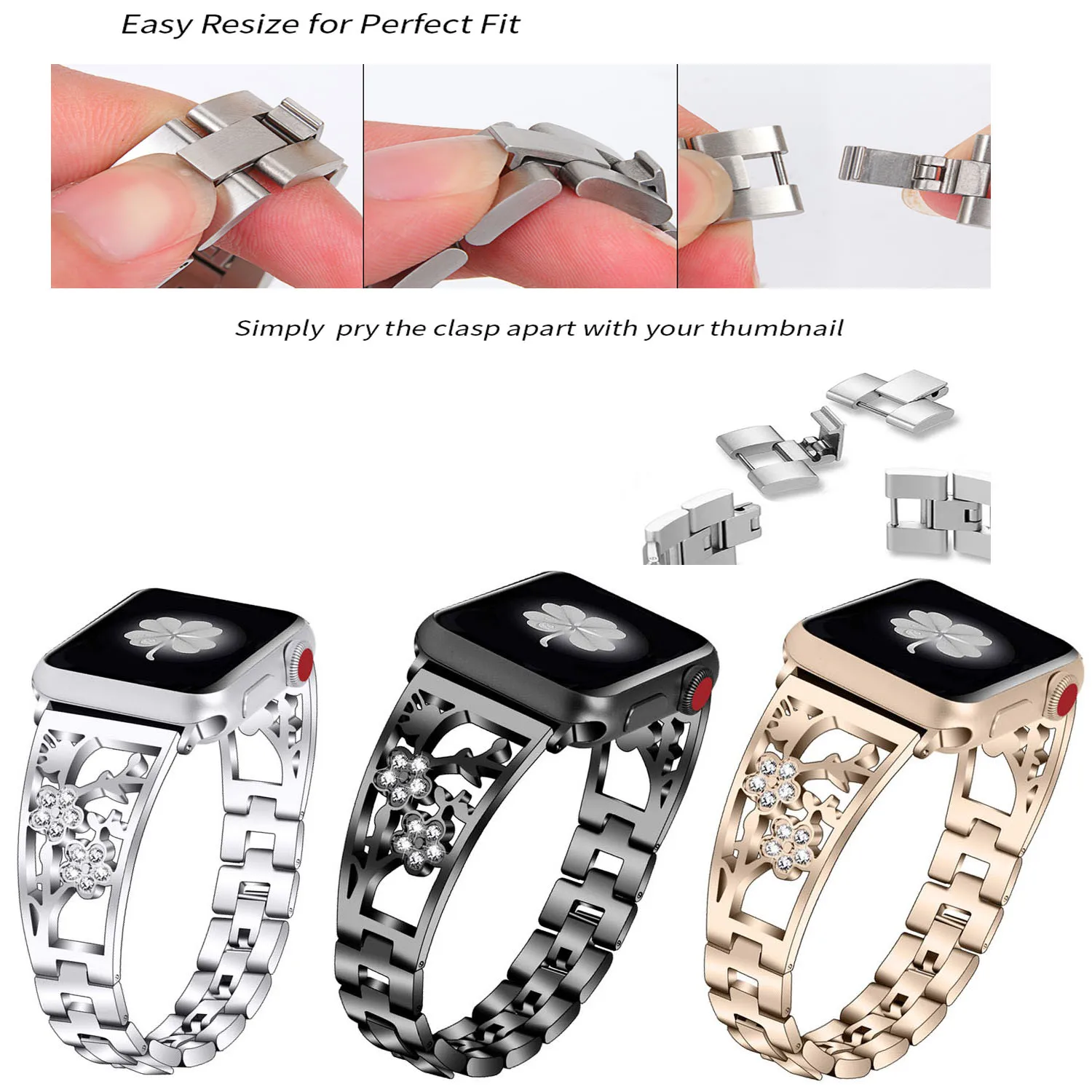 Women Diamond Watch Band For Apple Watch Series 1 2 3 4 Stainless Steel Strap For iWatch 38/40mm 42/44mm Rhinestone Bracelet