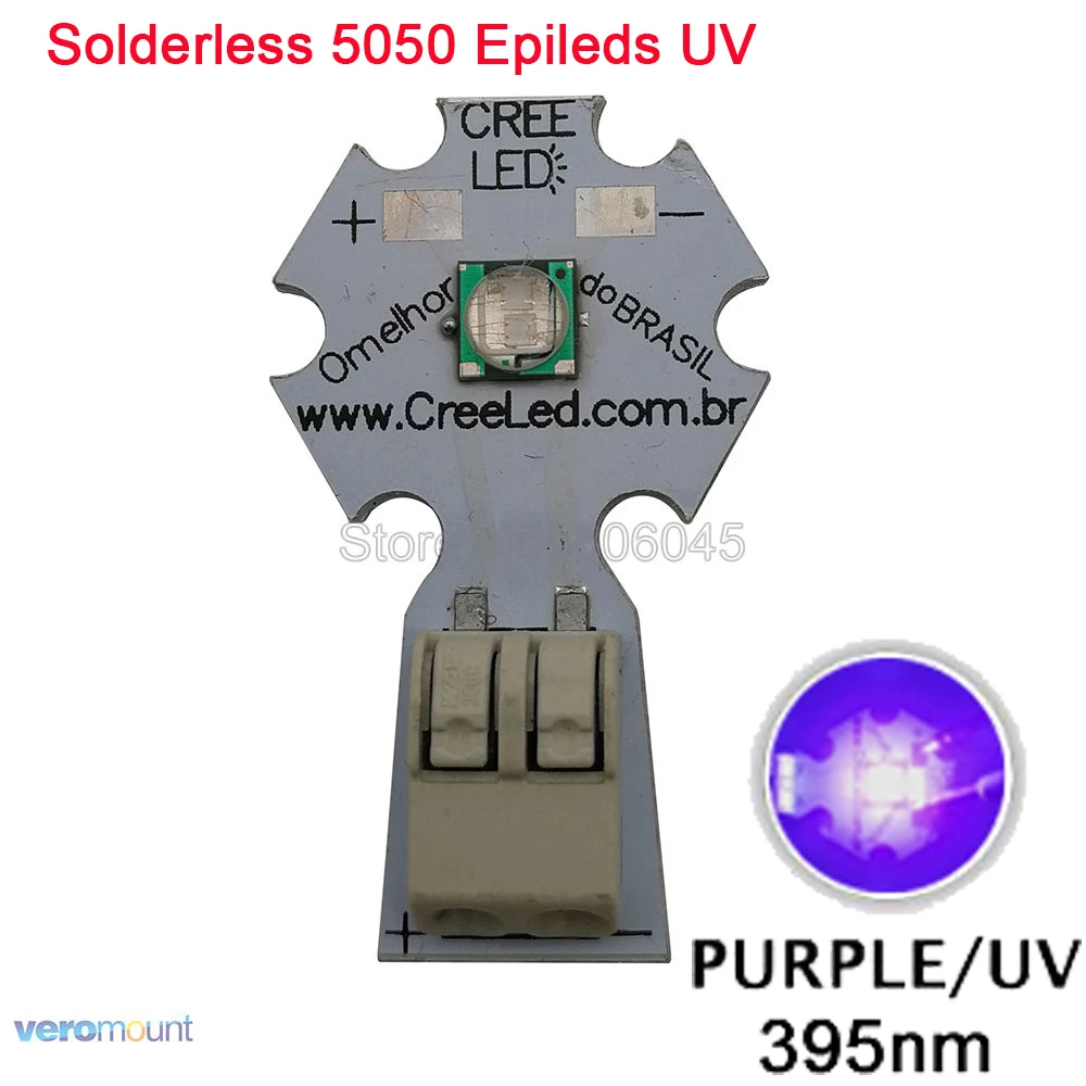 Epileds 5050 5W UV Purple 395NM - 400NM High Power LED Emitter Bead Light 3.4-3.8V 1200mA on 20mm Solderless Aluminum PCB Board