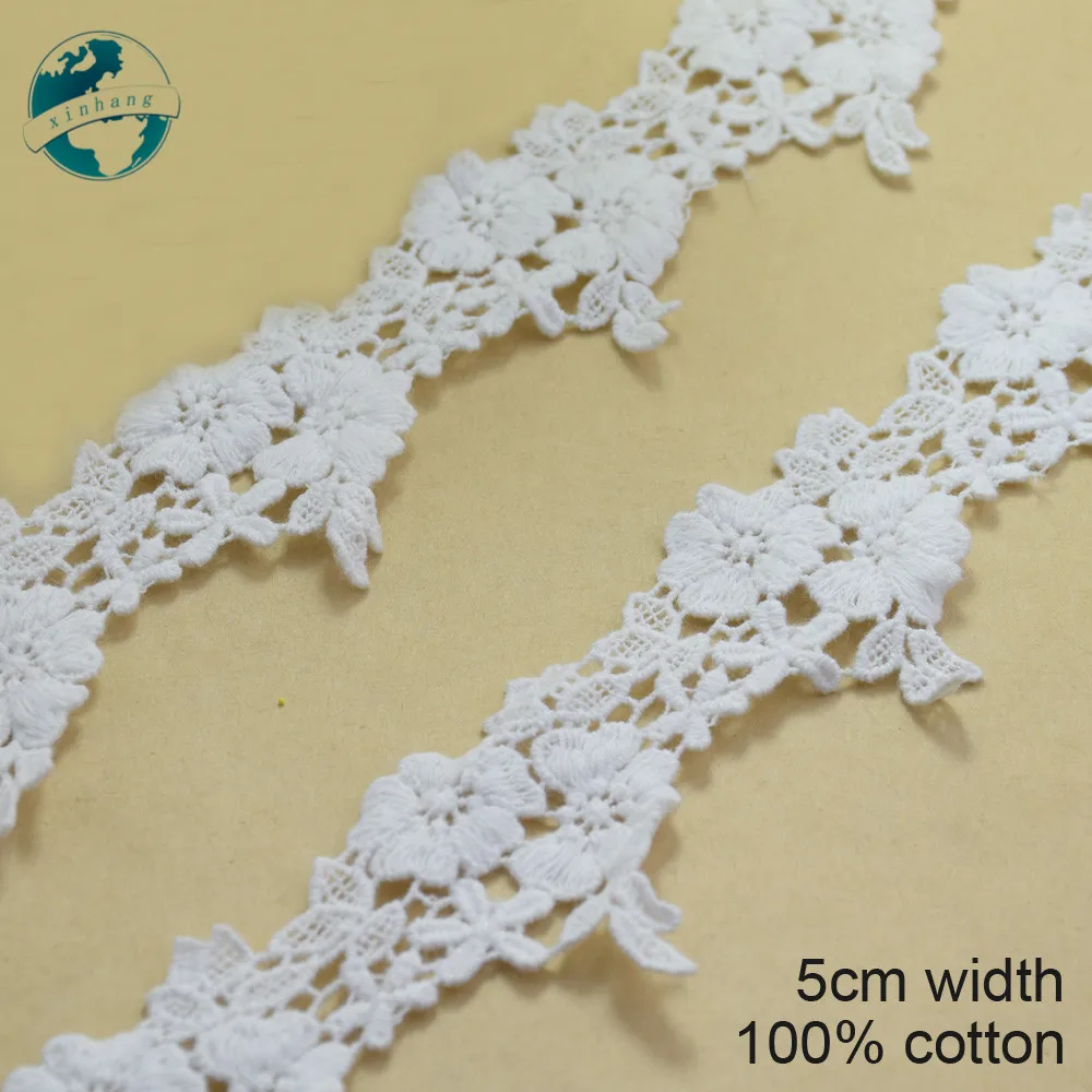 5cm White Cotton Embroid Lace Sewing Ribbon Guipure African Lace Fabric Trim Warp Knitting DIY Garment Accessories#3266