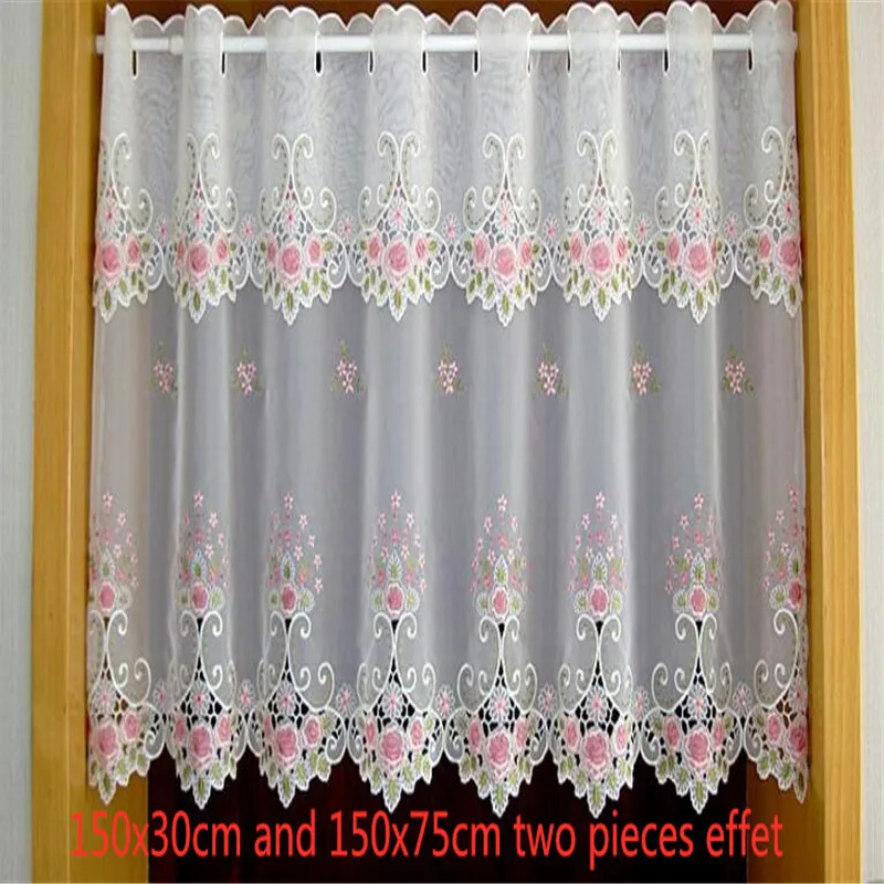 Free Shipping Elegence Half Blinds Lace Coffee Curtain Kitchen Short Drapes Small Closet Home Window Decoration Shades Valance