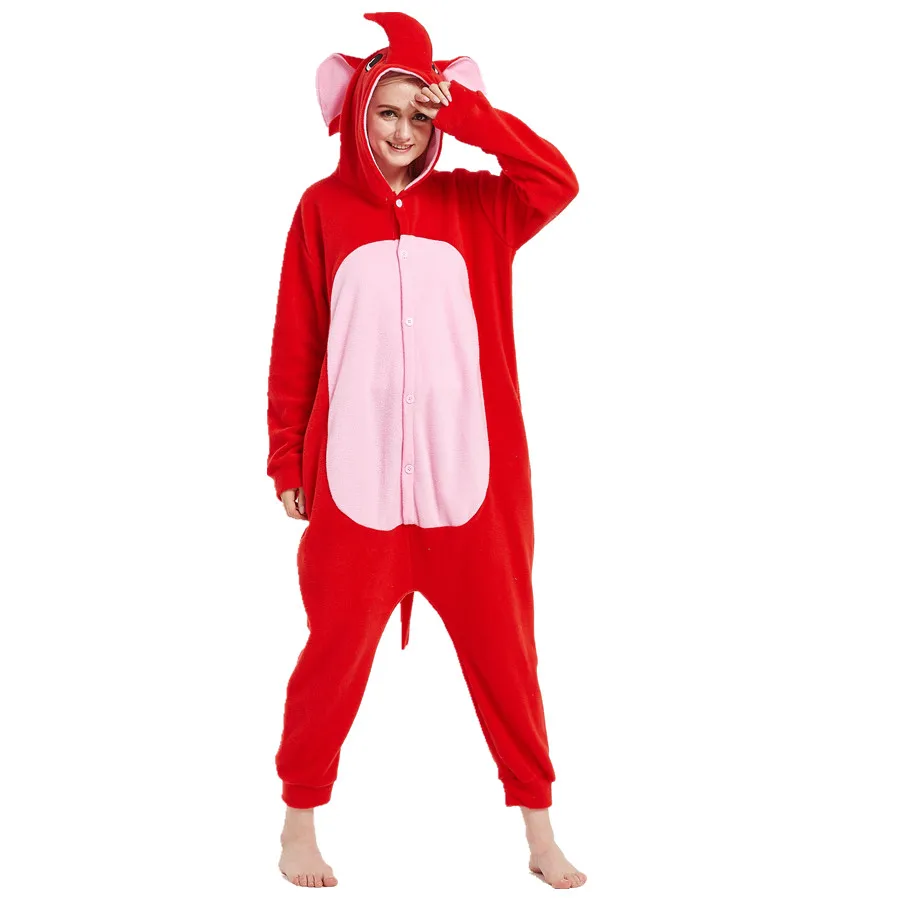 Adults Polar Fleece Red Elephant Animal Kigurumi Women's Men's Onesies Pajamas Cosplay Costume for Halloween and Carnival Party