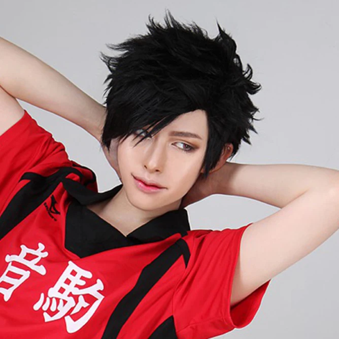 

Anime Volleyball Tetsurou Kuroo Tetsuro Short Black Styled Heat Resistant Cosplay Costume Wig
