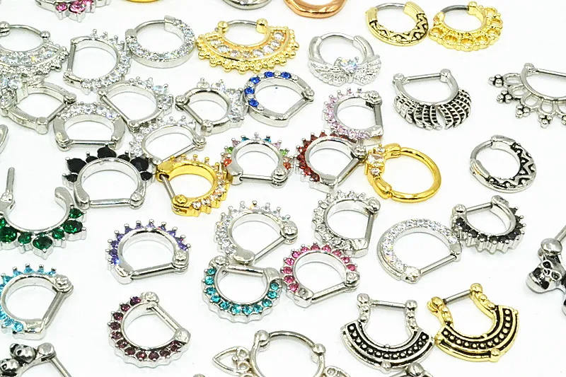 60pcs 14g/16g mix nose  Clicker  Hoop Septum Earring/Hoop Ring/Nipple Jewerly CZ Nose Ring body piercing jewelry Mix Styles