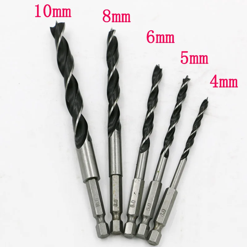 5 Pcs 1/4 Hex Shank Tiga Tajam Woodworking Bor 4/5/6/8/10 Mm Kayu reamers Power Tool Set