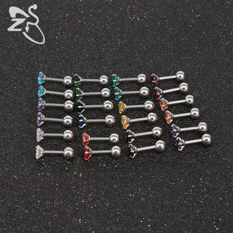 ZS 24 Pcs/lot Colorful Cubic Zirconia Ear Studs 316L Stainless Steel Stud Earrings for Women Ear Tragus Helix Cartilage Piercing