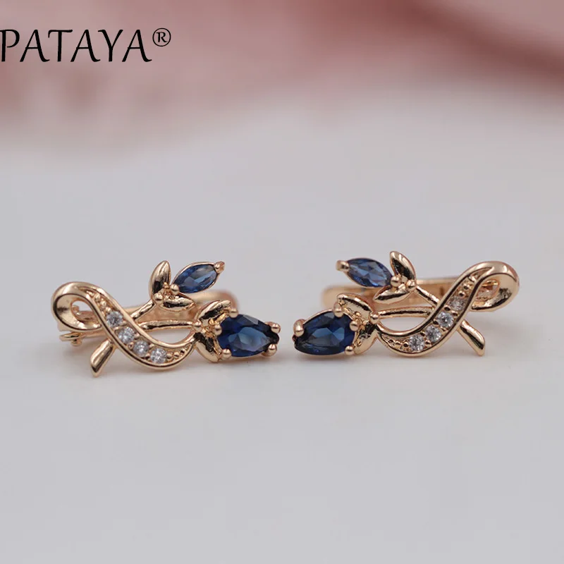 PATAYA Luxury Trendy Crystal Drop Earrings 585 Rose Gold Color Flower Cubic Zircon  Earrings Fashion Women Original Jewelry