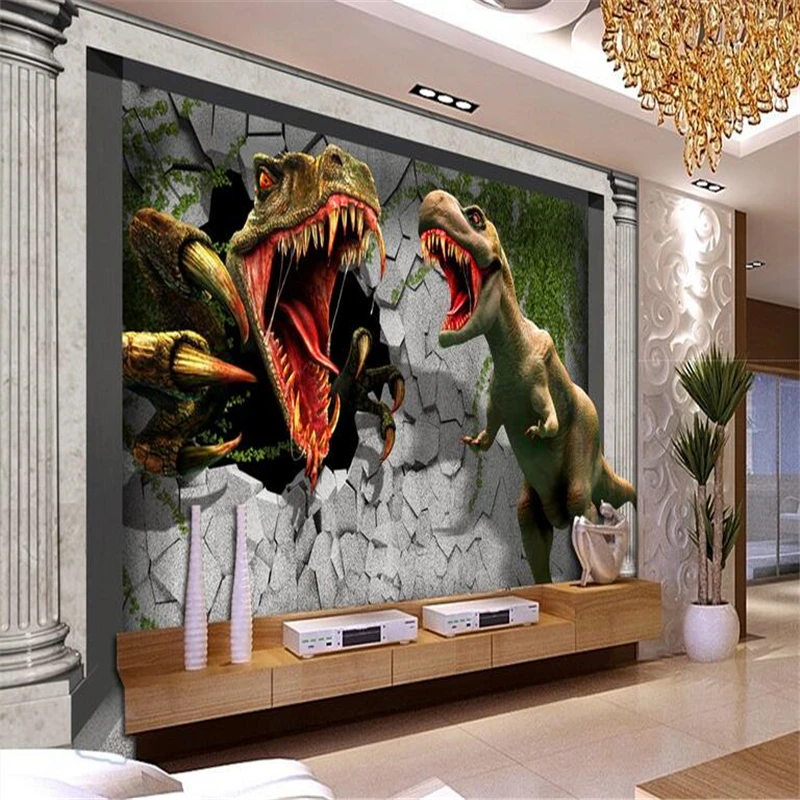 beibehang Custom Photo Wallpaper Large Mural 3D Brick Wall Residual Wall Palace Jurassic Dinosaur TV Backdrop papel de parede