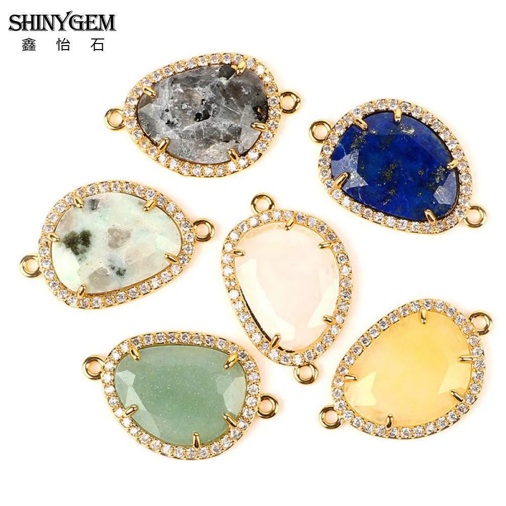 

ShinyGem 15*24mm Charms Faceted Labradorite Connectors Zircon Gold Plated Semi-Precious Connectors For DIY Jewelry Making 10pcs