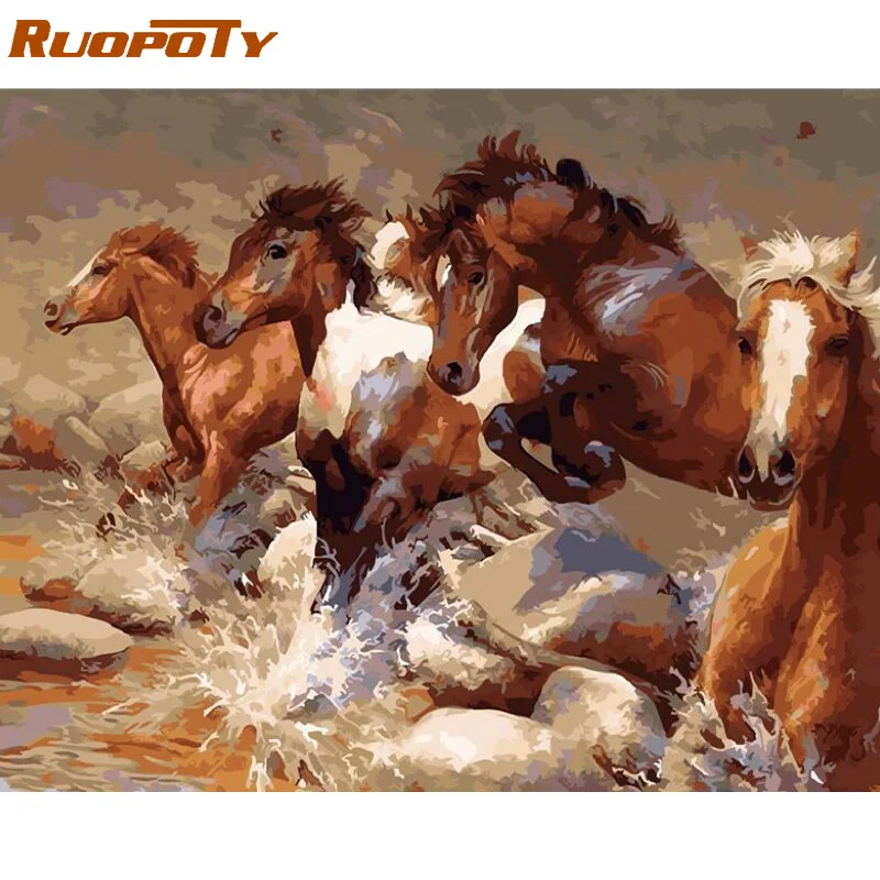 

RUOPOTY Frame Running Horse Animals DIY Painting By Numbers Kits Coloring By Numbers Acrylic Paint On Canvas For Home Decor Arts