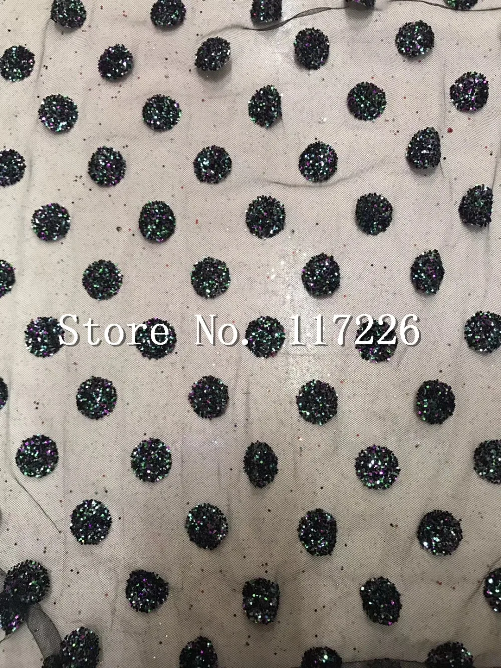 

5yards glitter glued sparkle tulle mesh lace fabric unique with round design for evening dress/fashion show