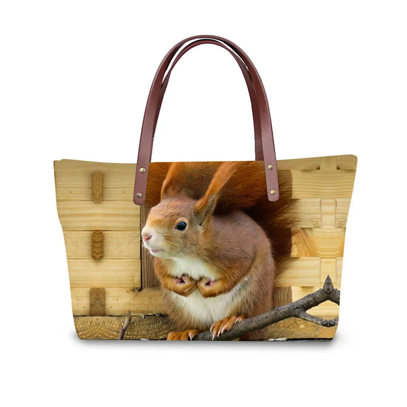 3D Forest squirrels print ladies handbag women lovely note pattern handbags handbag+messenger bag+purse multifuction bags