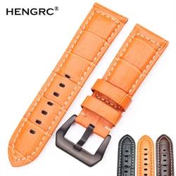 HENGRC-correas de reloj de cuero genuino grueso para hombre, correa de reloj, accesorios de reloj, 22mm, 24mm, marrón, negro, naranja