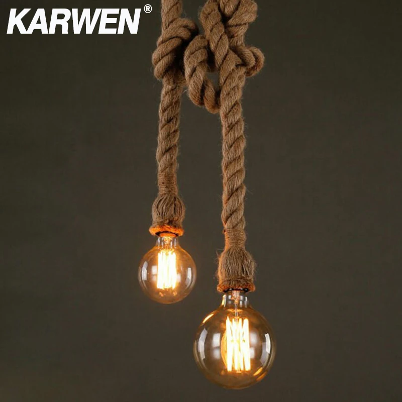 Vintage Hemp Rope E27 Pendant Light Base 1m 2m 3m 85-265V Loft Industrial Retro Hanging Edison filament Pendant Lamp