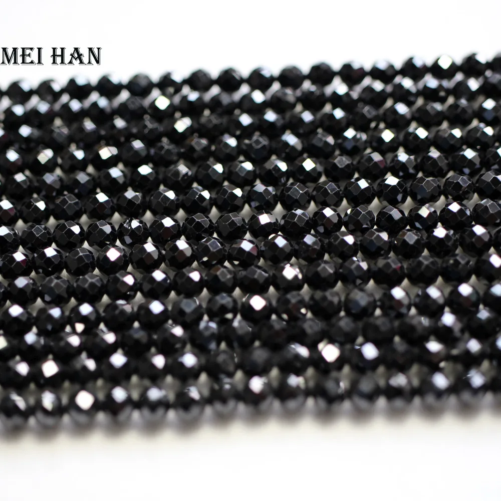 Meihan Wholesale (3 strands/set) natural 4 mm black spinel Faceted round loose beads for jewelry making DIY bracelet necklace