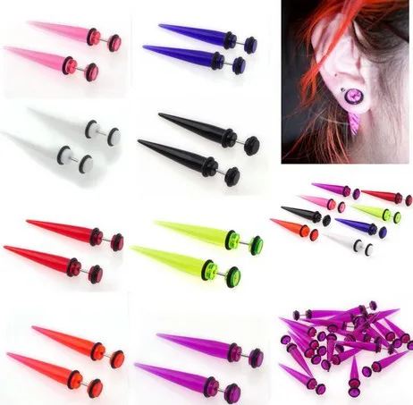 Hot Fashion 2pcs Acrylic Fake Ear Plugs Taper Gauges Expander Stretcher Stretching Ear Piercing Stud Fashion Body jewelry Free