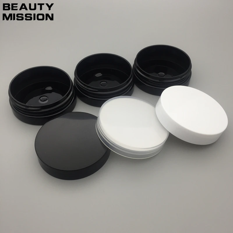 BEAUTY MISSION 30g Black container Plastic Cream Jar, empty plastic Cream container with white black transparent lids