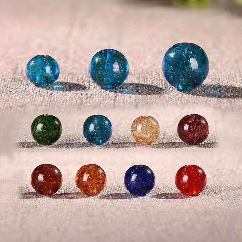 Round Glaze Beads Gold Sand Universe Starry Earth Shape Lampwork Glass Beads DIY Bracelet Necklace Pendant Charms 2Pcs/Lot