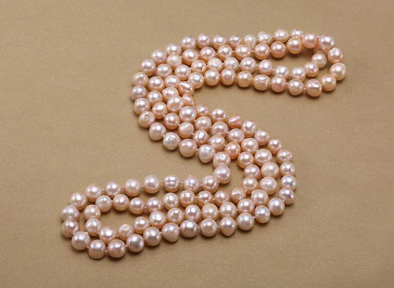 

50'' 65'' 80'' 127cm 200cm Women Jewelry 8x9mm pink freshwater pearl necklace AAA natural pearl top quality