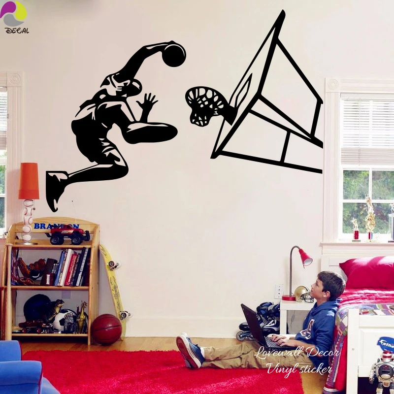 Баскетбольный уличный плеер Dunk Наклейка на стену для комнаты мальчика 109 см Игра с мячом Спортивная команда Наклейка на стену Детская/детская комната Виниловый домашний декор