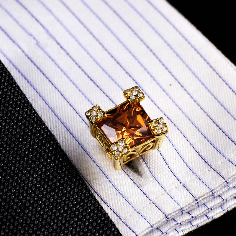 Jewelry french shirt cufflink for mens Golden flame Cuffs link Button male crystal High Quality Luxury Wedding Free Shipping