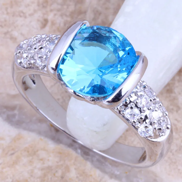 Blue Cubic Zirconia White CZ Silver Plated  Ring Size 6 / 7 / 8 / 9 R1506