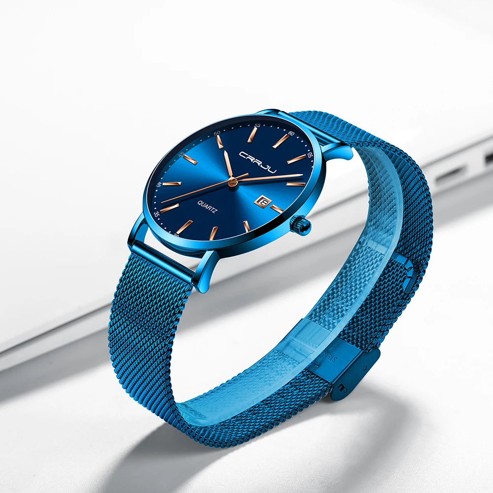 CRRJU-reloj de cuarzo deportivo para hombre, cronógrafo ultradelgado, resistente al agua, con correa de acero, informal