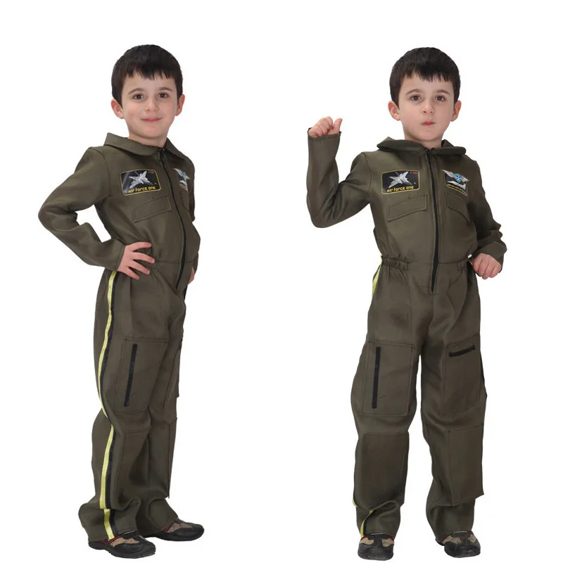 Kids Boys Pilot Jumpsuit Special Force Costume Christmas Carnival Halloween COS Air Force Fancy Dress Children Cosplay Clothes