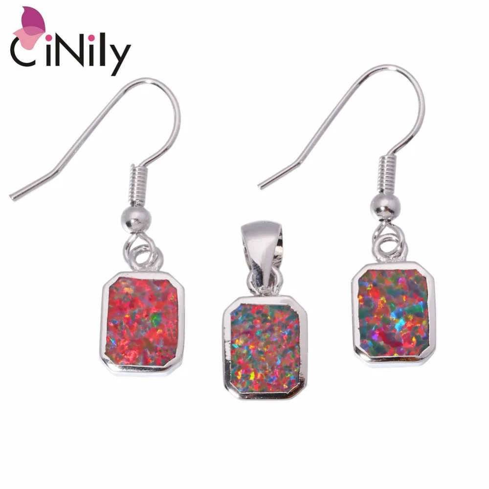 

CiNily Created Orange Fire Opal Silver Plated Wholesale Hot Sell for Women Jewelry Pendant Drop Earrings Jewelry Set OT66