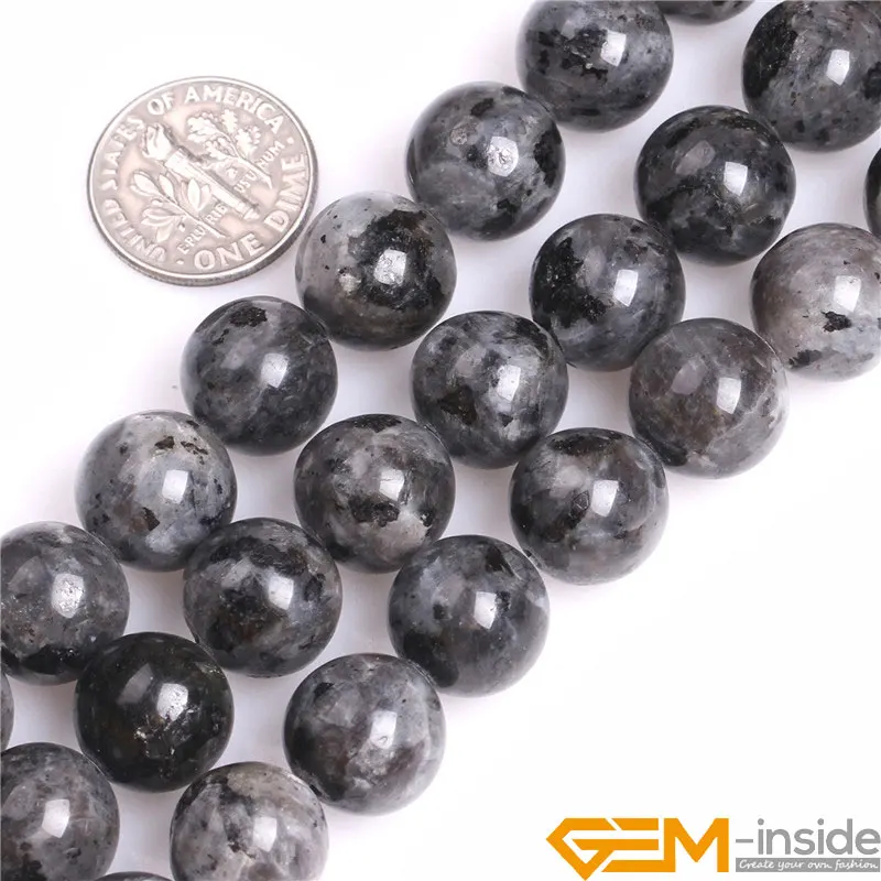 Natural Stone Black Larvikite Round Beads For Jewelry Making Strand 15\