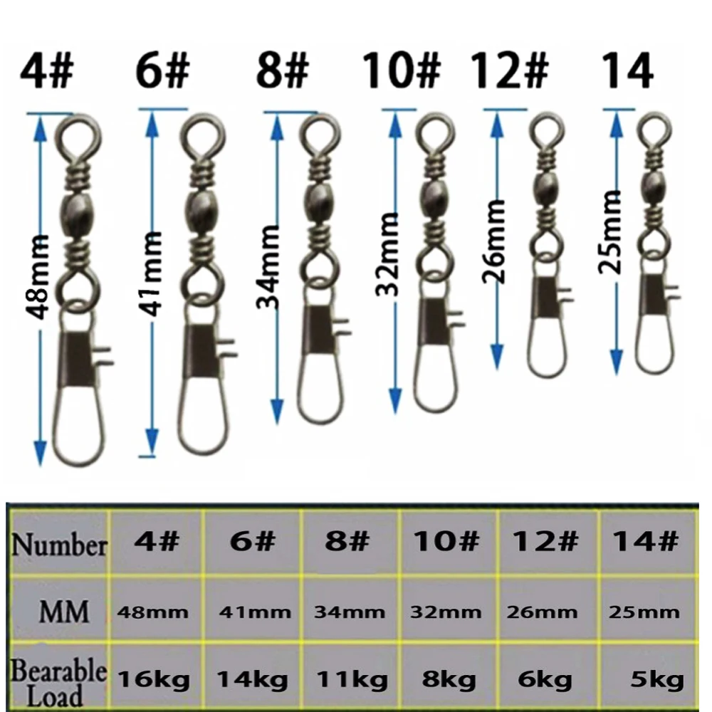 100 UNIDS 4 #6 #7 #8 #10 #12 #14 # Acero de Alto Carbono De Bloqueo complemento Bicheros Rolling Ball Bearing Swivel Anillos Sólidos Pesca Conector