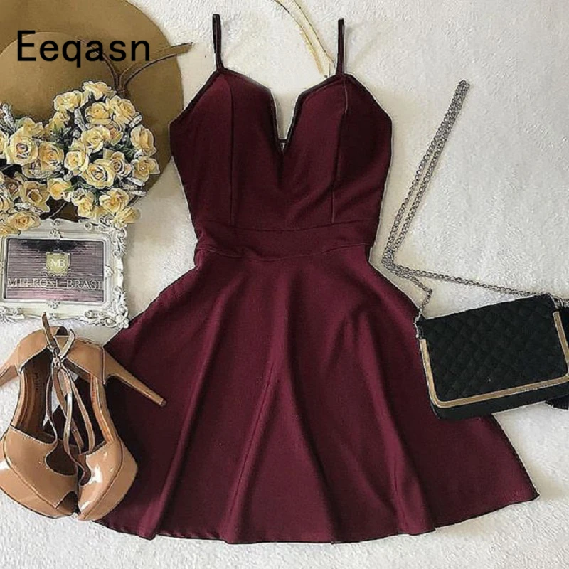 Short Homecoming Dresses 8th Grade Burgundy V Neck Prom Dresses Junior High Cute Graduation Formal Cocktail Dresses Customized